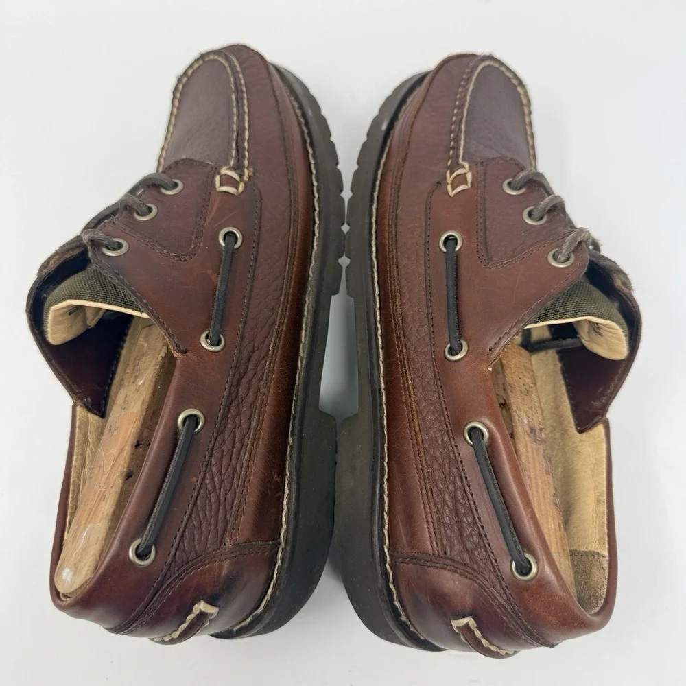 L.L. Bean Allagash Bison Leather Boat Shoes Brown Handsewn Mens 8.5 D 244472